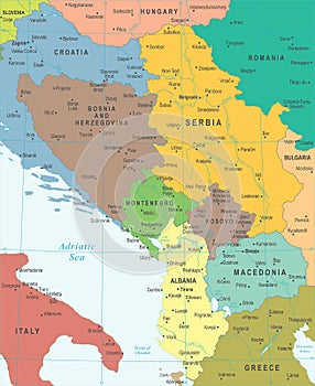 Central Balkan Map - Vector Illustration