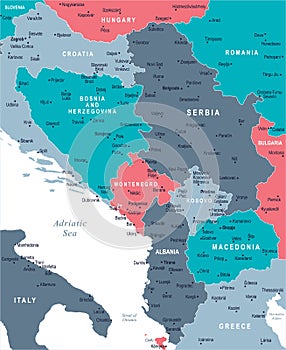 Central Balkan Map - Vector Illustration