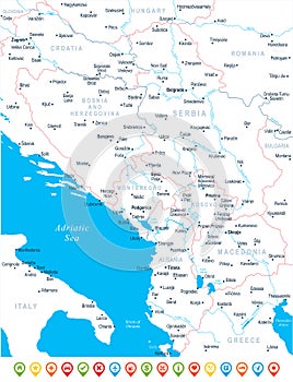 Central Balkan Map - Vector Illustration
