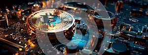 Central Bitcoin Computer Processors CPU concept Crypto Banner design with copy space photo