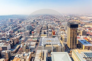 Central business district of Johannesburg city panorama, South Africa