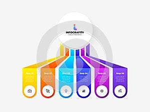 Central circle with 6 elements. Infographic flowchart template. Structure visualization