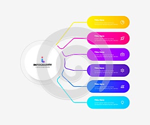 Central circle with 6 rounded elements. Infographic flowchart template. Structure visualization