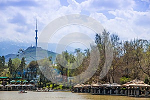 Central City Park, Almaty, Kazakhstan. View of the lake and Kok