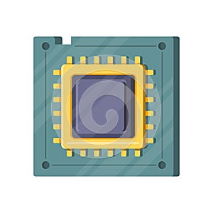 Central computer processor microchip CPU technical hardware isometric icon vector illustration