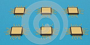 Central computer processors cpu on blue background 3D illustration