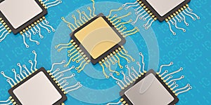 Central computer processors cpu on blue background 3D illustration