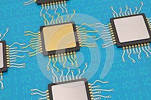 Central computer processors cpu on blue background 3D illustration
