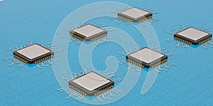 Central computer processors cpu on blue background 3D illustration