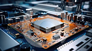 Central Computer Processors CPU concept. Motherboard digital chip, tech science background