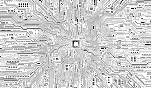 CPU Chip on Motherboard.Futuristic microchip processor.