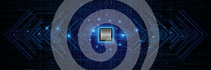 CPU Chip on Motherboard.Futuristic microchip processor.