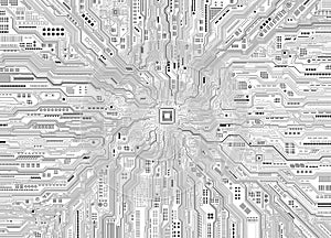 CPU Chip on Motherboard.Futuristic microchip processor.