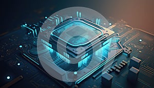 Central computer processors CPU on motherboard, technology background, chip on board, digital computer science with Generative Ai