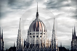 The Central Dome of the Hungarian Parliament Building. Budapest, Hungary