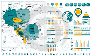 Central Europe Map and Infographic design elements. On white