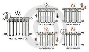 Central heating radiator battery, heat system in house room, metal home wall heater line icon. Warmth tube convector. Vector