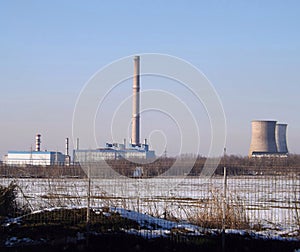 central heating,thermal power plant,winter,seen over the fence