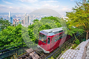 Central, Hong Kong - September 21, 2016 : The Peak tram, red tram to the peak Tower