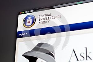 Central Intelligence Agency website homepage. Close up of CIA logo.