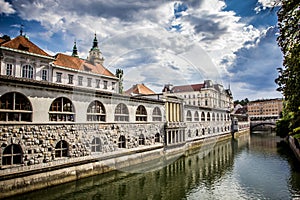 Central Market in ljubljana overlooking the canal