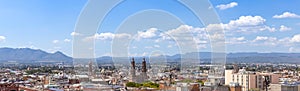Central Mexico, Aguascalientes. Panoramic view of colorful streets and colonial houses in historic city center near