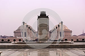 Central monument and pillars with the museum domes in Ambedkar P