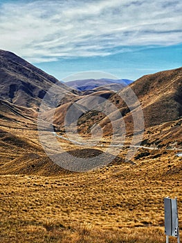 Central Otago mountains at Lindis Pass on the South Island of New Zealand