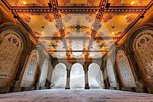 Central Park Bethesda Terrace Arcade with Illuminated Tile Ceiling, NYC