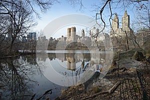 Central park, buildings reflection in a pond