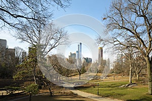 Central park, buildings reflection in a pond