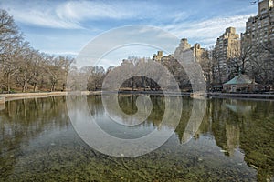 Central park, buildings reflection in a pond