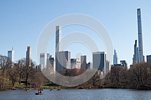 Central Park Lake during Spring with the Midtown Manhattan Skyline in New York City