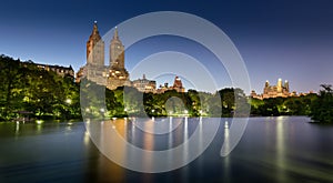 Central Park Lake at Twilight. Upper West Side, New York