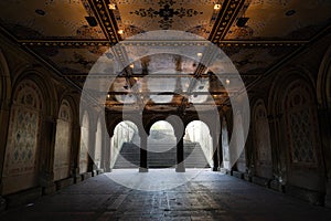 Central park in New York City. Bethesda Terrace and Bethesda fountain.