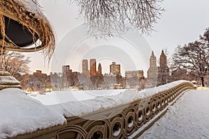 Central Park - New York City bow bridge after snow storm
