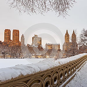 Central Park - New York City bow bridge after snow storm