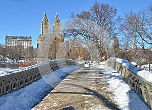 Central Park, Bow Bridge in the winter.