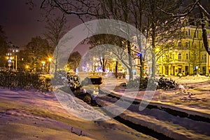 Central park at night - small west bohemian spa town Marianske Lazne Marienbad - Czech Republic