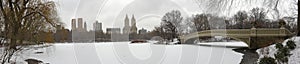 Central Park panorama with Bow Bridge in winter
