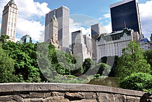 Central Park pond with buildings