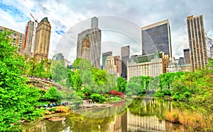 Central Park with the Pond and Manhattan Skyline - New York City