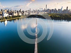 Central park reservoir in New York aerial view