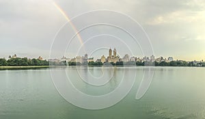 Central Park Reservoir with rainbow