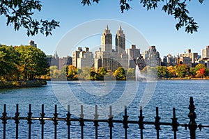 Central Park Reservoir and Upper West Side, fall foliage. Manhattan