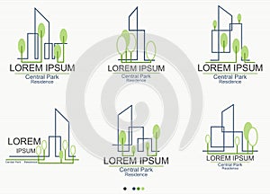 Central Park And Residence Line Logo Set - Vector