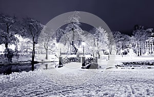 Central park in Riga, Latvia at winter night