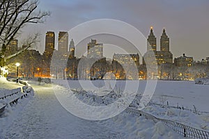 Central Park in snow after snowstorm, New York City