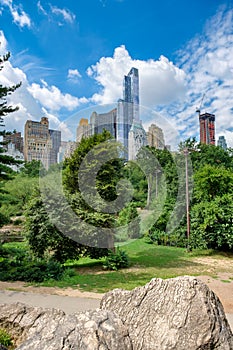 Central Park with a view of the midtown Manhattan skyline