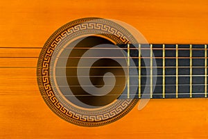 The central part of the deck of the classical six-string guitar.